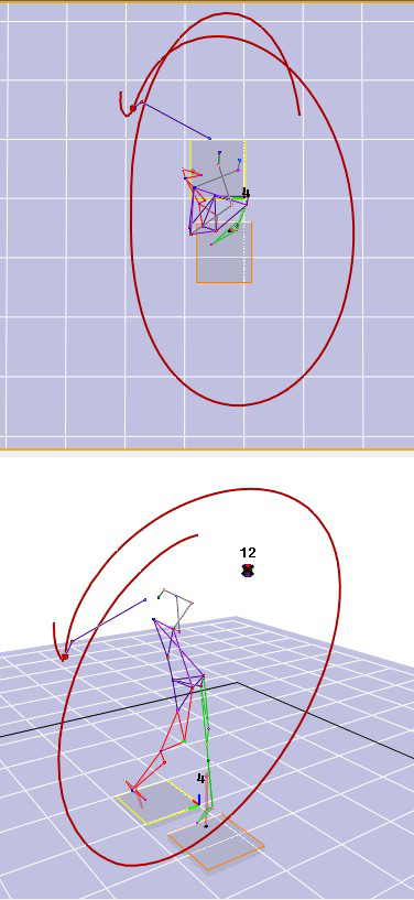 Two additional static images stacked vertically demonstrating a stick figure showing the captured motion analysis of their golf swing.