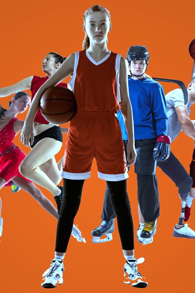 UF Sports Performance Profile image featuring various athletes on a bright orange background